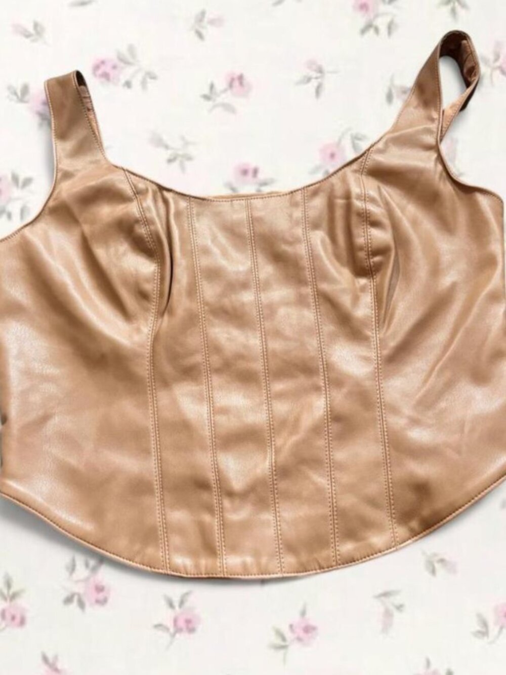 Abercrombie & Fitch Faux Leather Corset Top in Tan